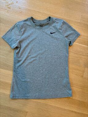 Nike Gray Crew Neck Tee with Black Swoosh Print